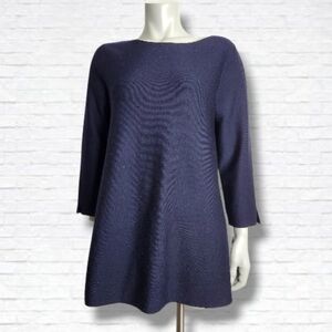 COS Navy Blue Wool Tunic Style Crewneck Sweater Top Size M